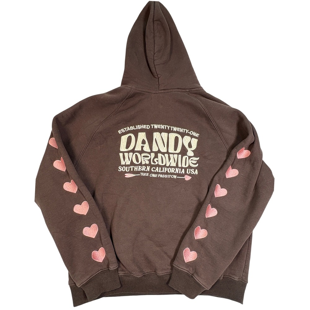 Dandy Worldwide Brown Heart Sleeve Hoodie Sweatshirt Small Southern California